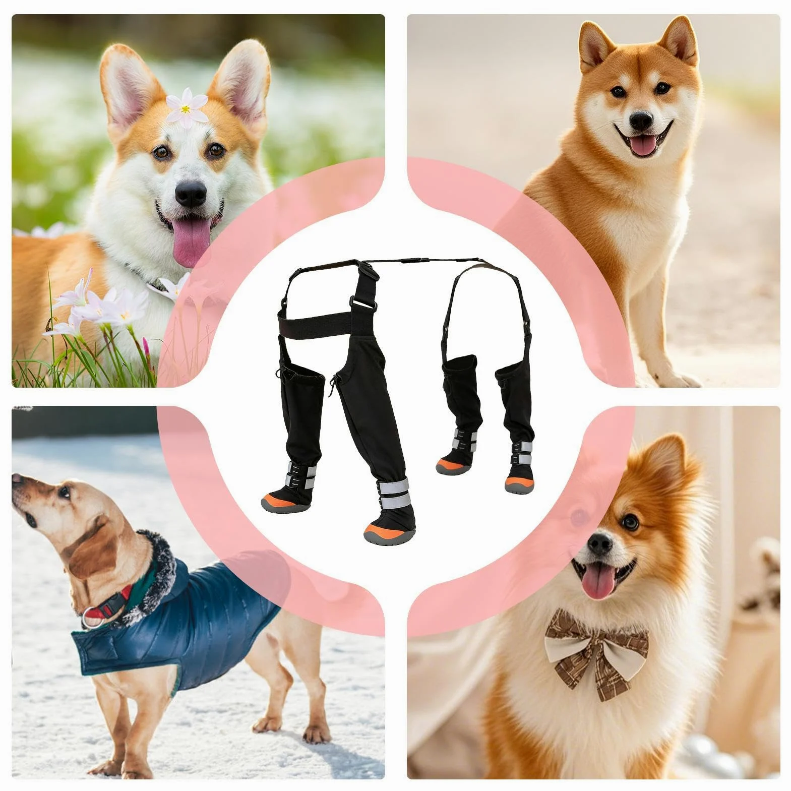 Bottes à Bretelles pour Chien Protège-pattes Imperméable | Bottes Antidérapantes avec Bande Réfléchissante pour Chiots et Chiens par Temps Froid, Marche Hivernale en