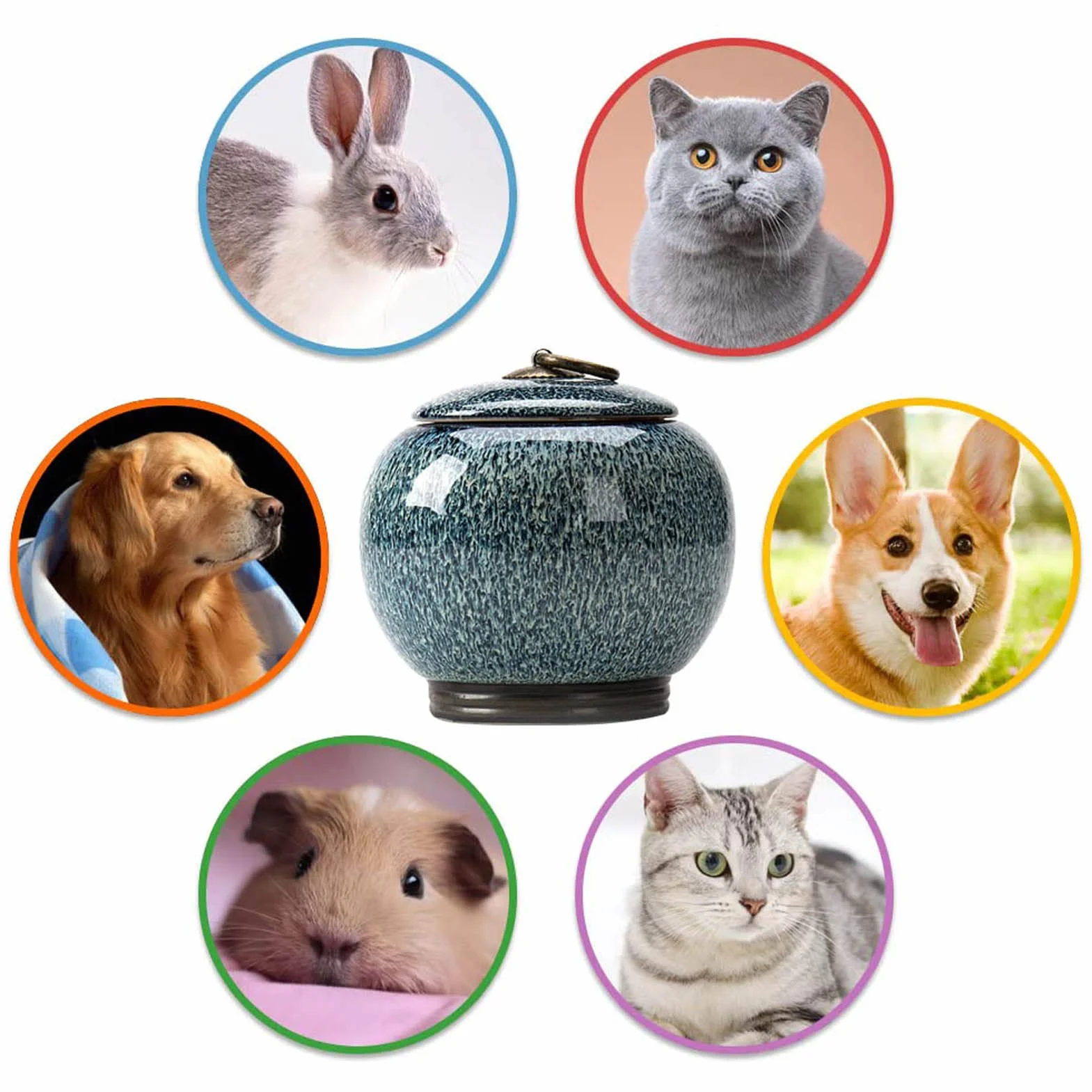 Urnes pour Cendres Animaux de Compagnie Chat Chien en Céramique Personnalisé Bleu