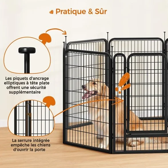 Yaheetech Parc pour Chien 8 Panneaux Enclos Chiens 68 x 100 cm Clôture en Métal Chenil Exterieur