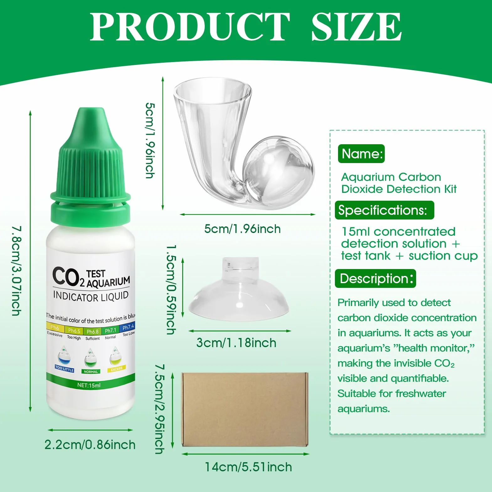 Drop Checker Co2, Co2 Aquarium, Kit co2 Aquarium avec 15 ML Indicateur 20 MG/L Surveille avec Précision la Concentration de Dioxyde de Carbone, pour aux Aquariums d'eau Douce