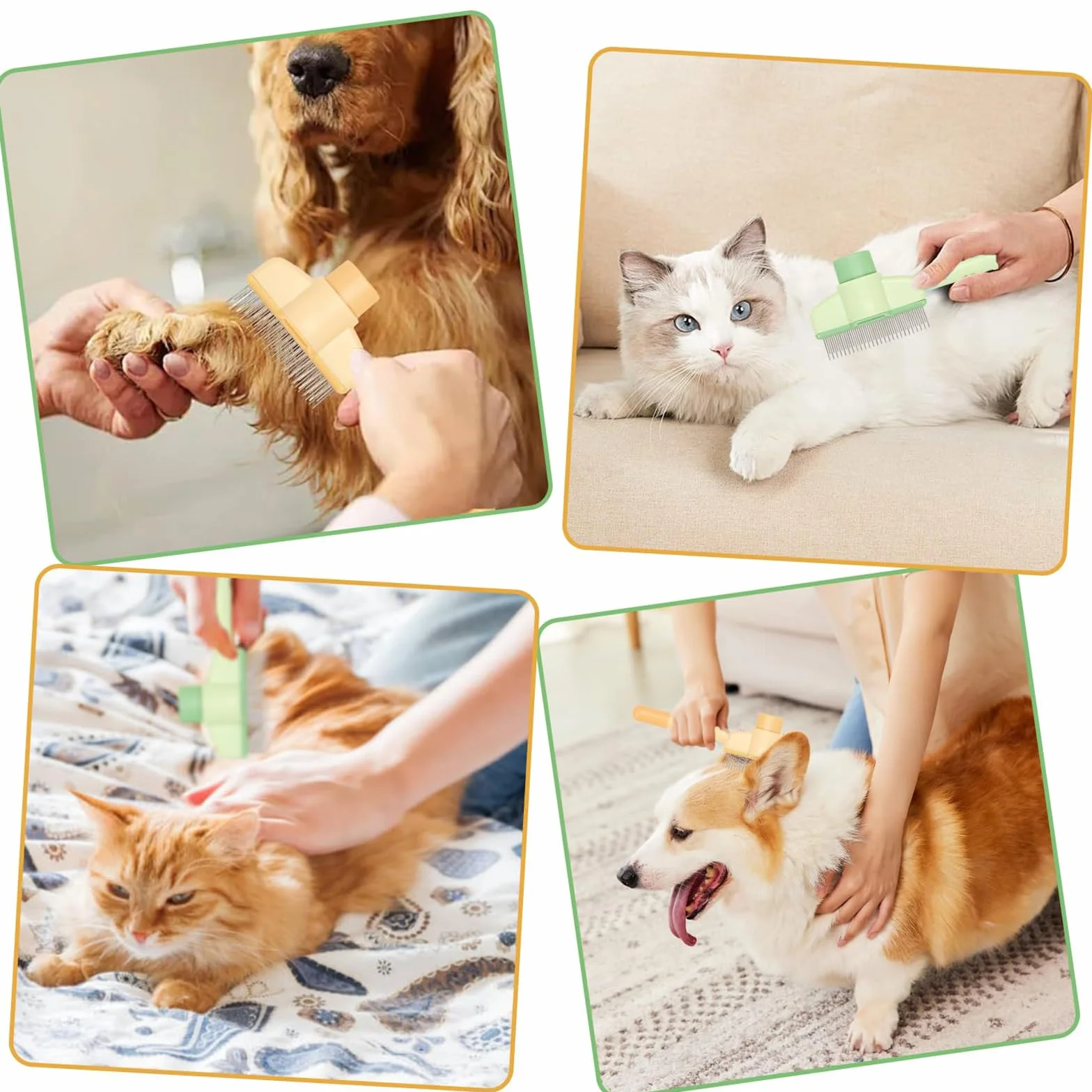 Brosse autonettoyante pour animaux de compagnie - Peigne à puces pour chat et poils longs/courts - Vert