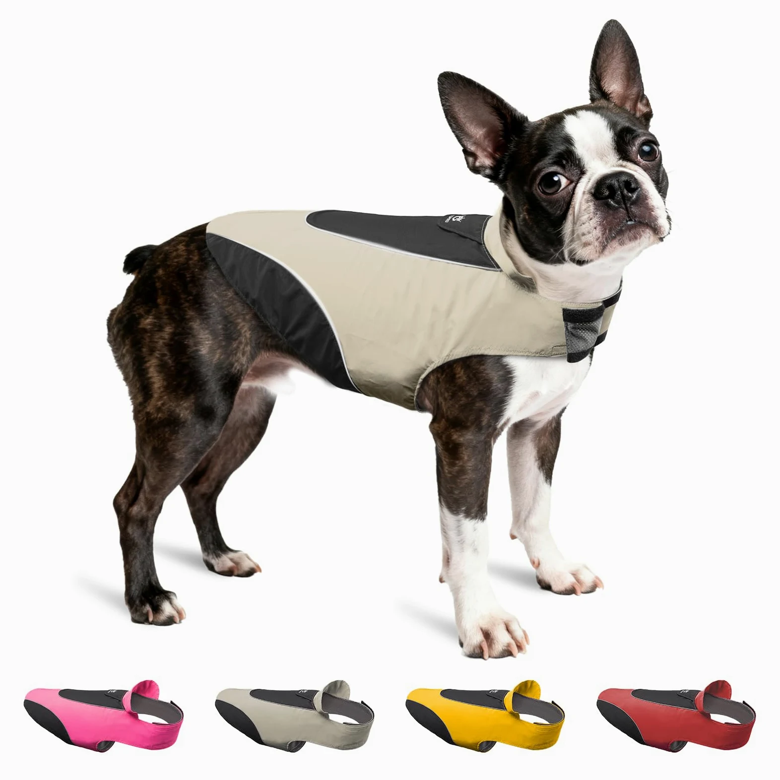 TSPRO Premium Manteau Chien Imperméable, Bandes Réfléchissantes, Fermeture à Scratch Réglable, Oeillet pour Laisse, pour Chiens Petits à Moyens, Promenades en Pluie (Gris, Taille M)
