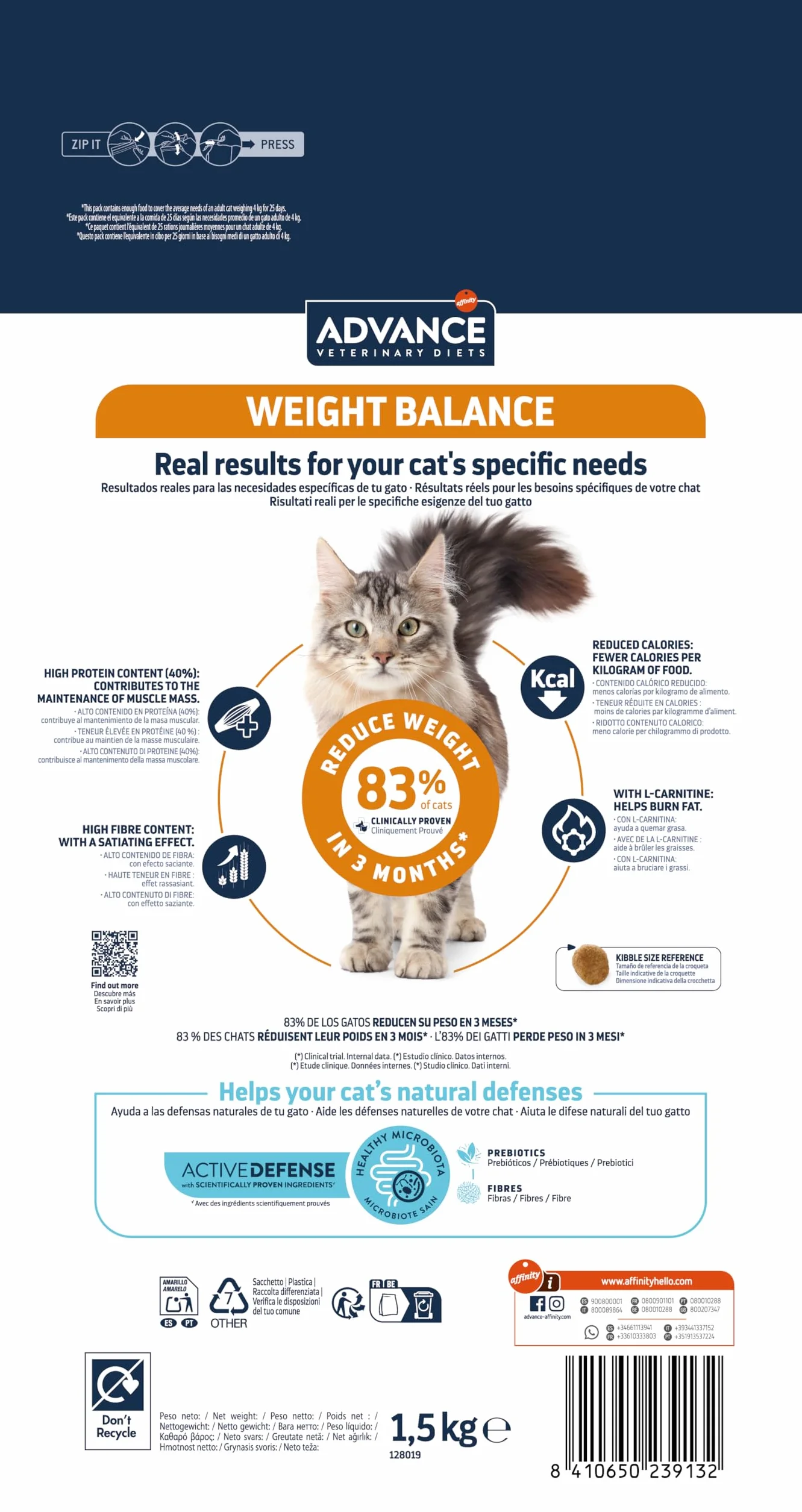 Advance Veterinary Diets Weight Balance Croquettes pour Chats surcharge pondérale 1,5kg
