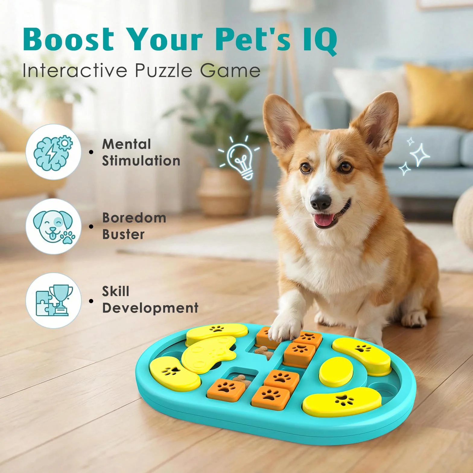Jouet Interactif Chien Contre L'Ennui avec Sons Grincement, Jouet Intelligence Lavable pour Petits Chiens, Orange Jaune