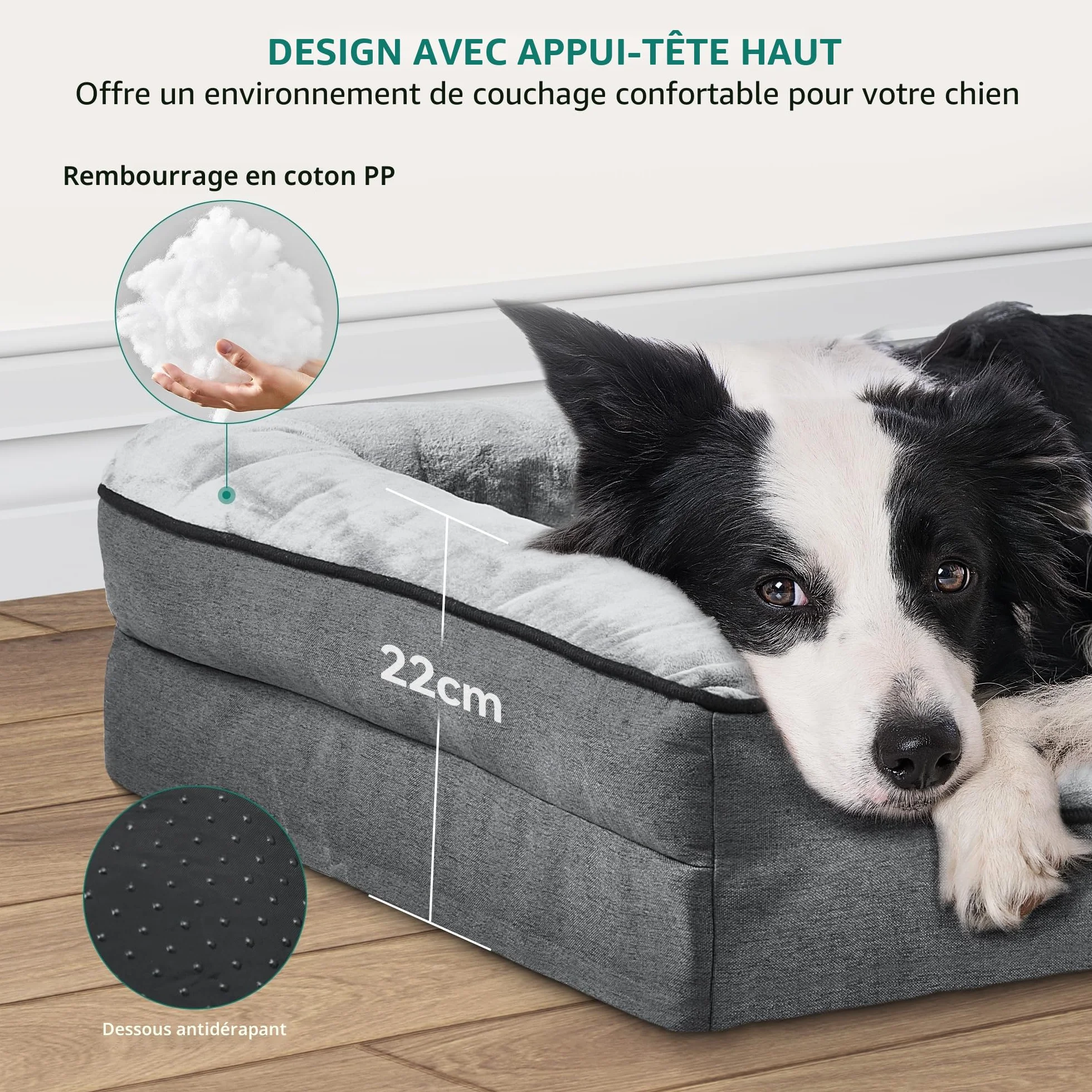 YITAHOME Panier Orthopédique pour Chien, Coussin Déhoussable Lavable, Lit Chien 135x107cm, Noir