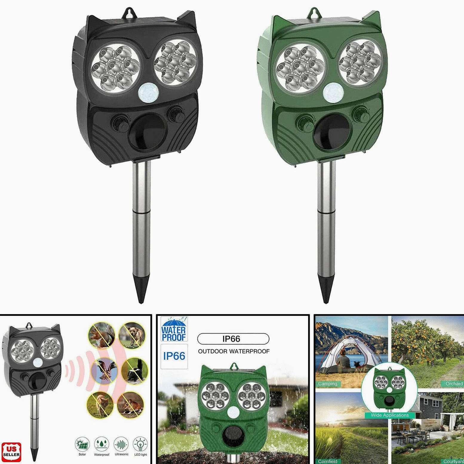 Répulsif Solaire à ultrasons pour Souris imperméable à l’Eau/Dissuasion Chien/Chat/Oiseau, etc.,Green