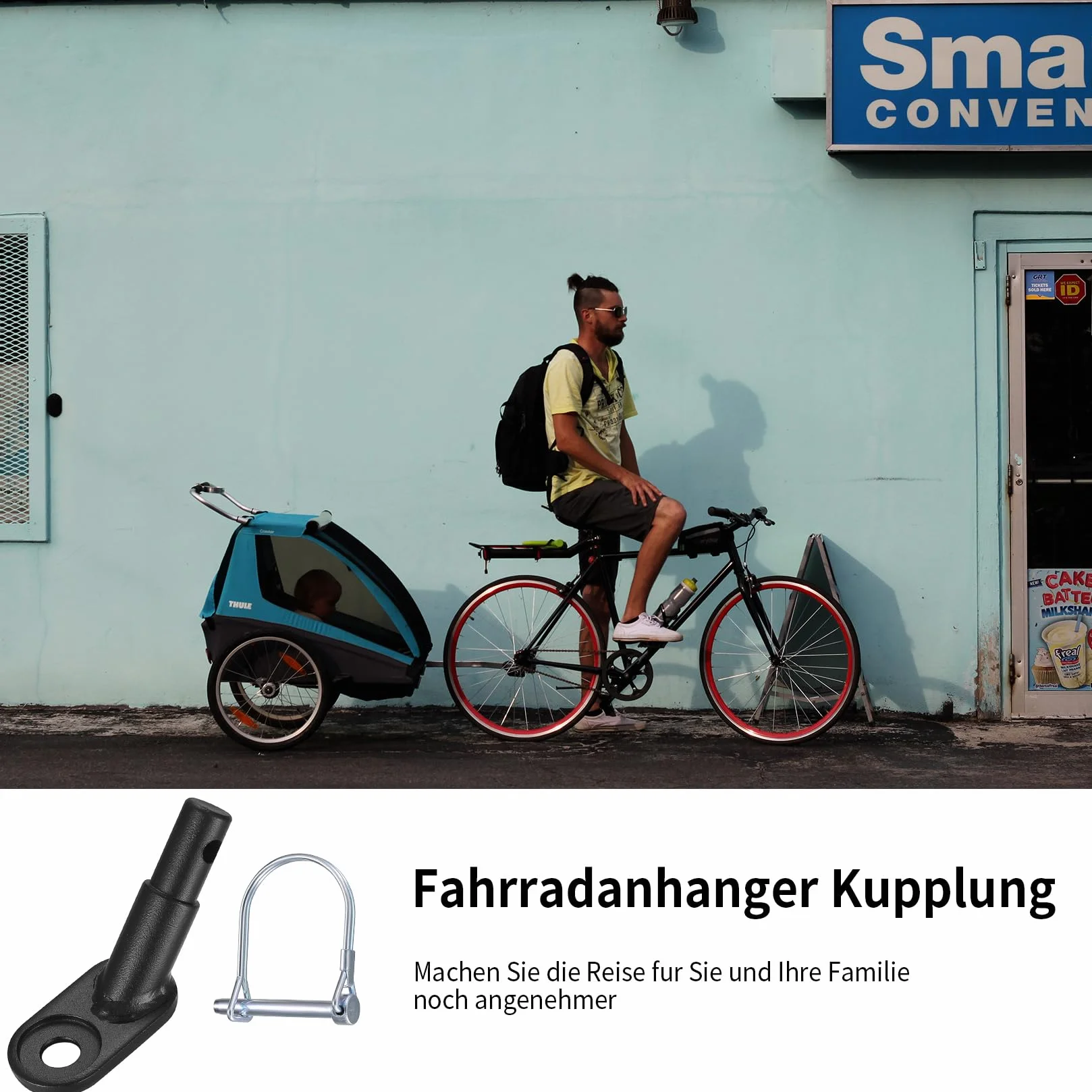Attelage de remorque pour vélo avec Broche de sécurité, Adaptateur Universel pour remorque à vélo