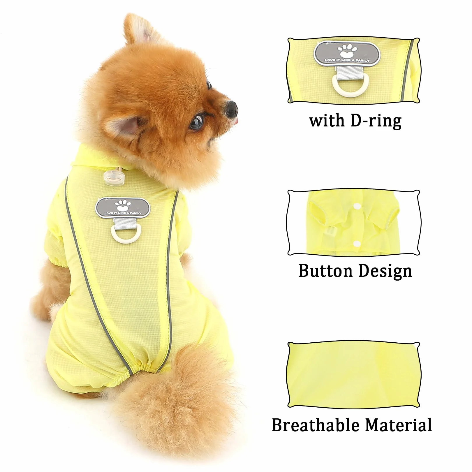 PAIDEFIL Combinaison été chien petite taille vêtement protection solaire respirant rafraîchissant bouton jaune M