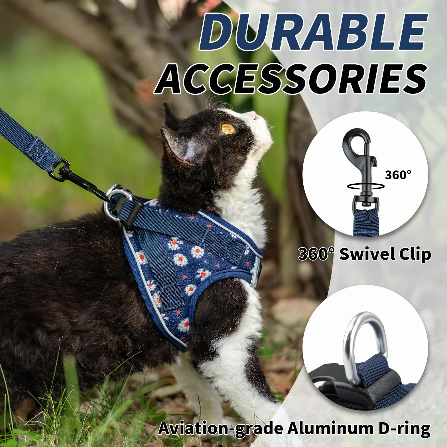 Harnais pour Chat Arblina avec Laisse Souple et Respirant Réflecteurs, Bleu XS