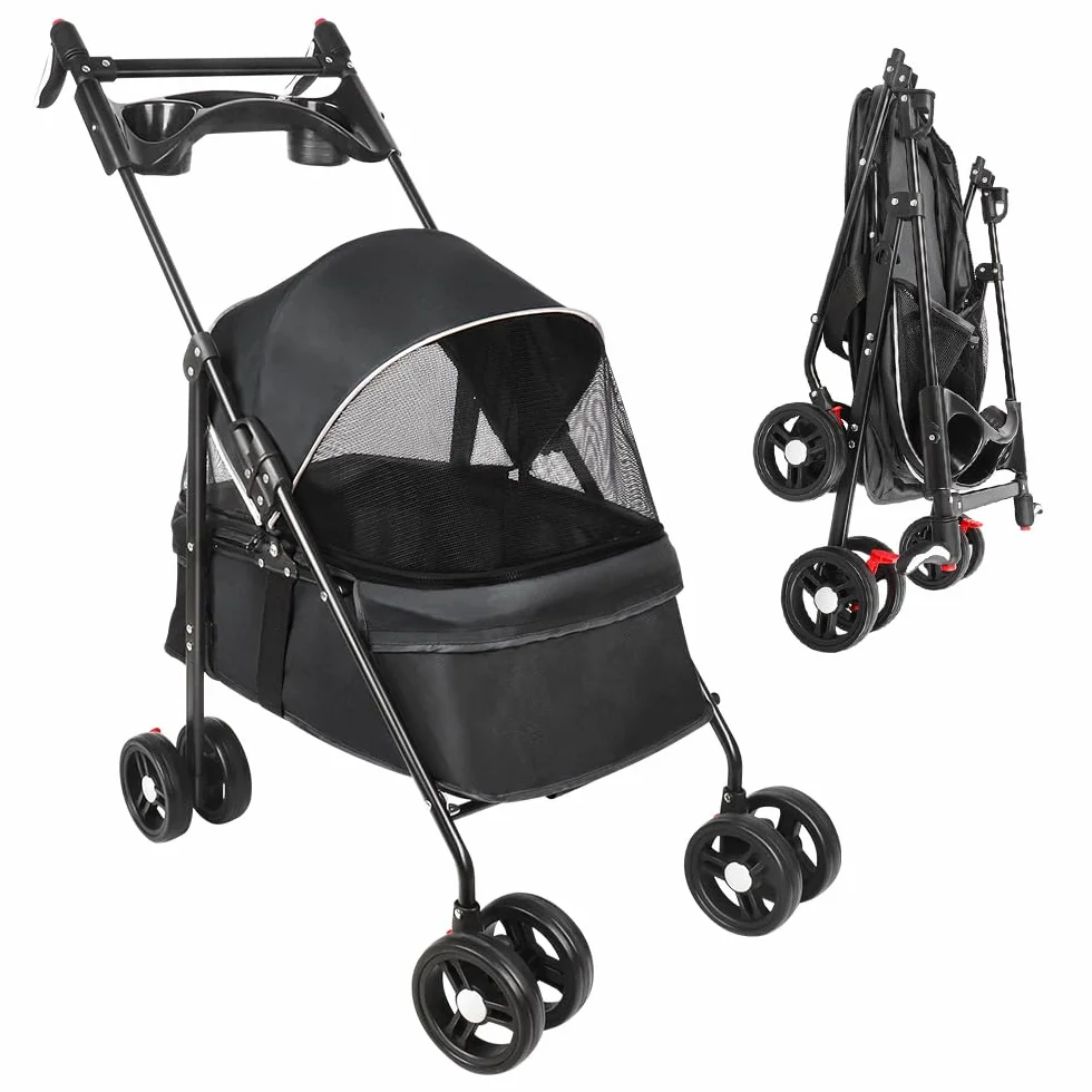 Poussette buggy pliable chien chat panier rangement porte-gobelets tissu 300D Oxford imperméable 4 roues 25 kg