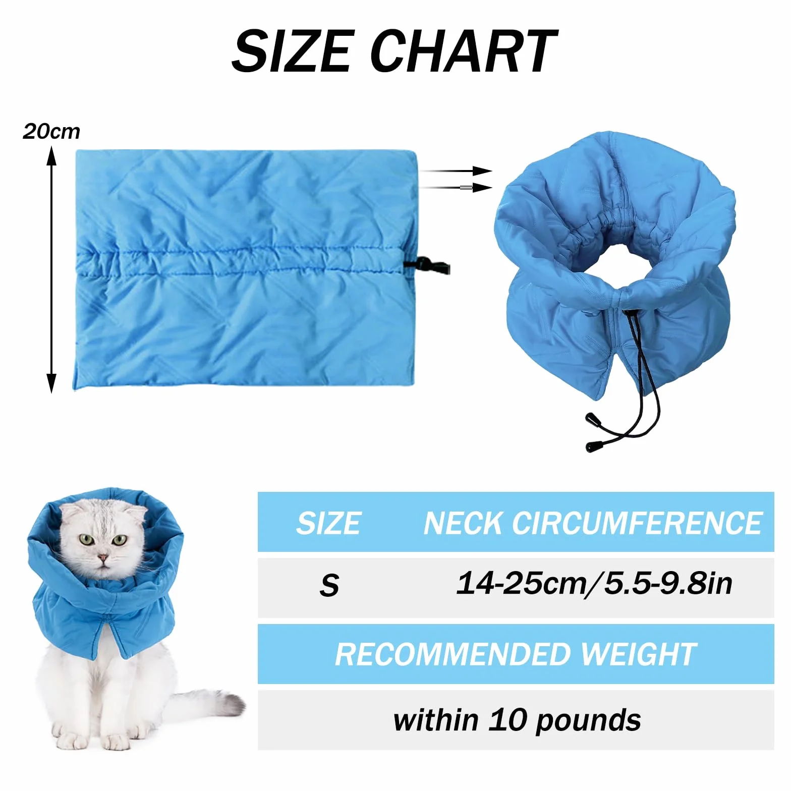Collier Élisabéthain Anti Léchage pour Chat, Ajustable Doux, Protection Post-opératoire Bleu foncé