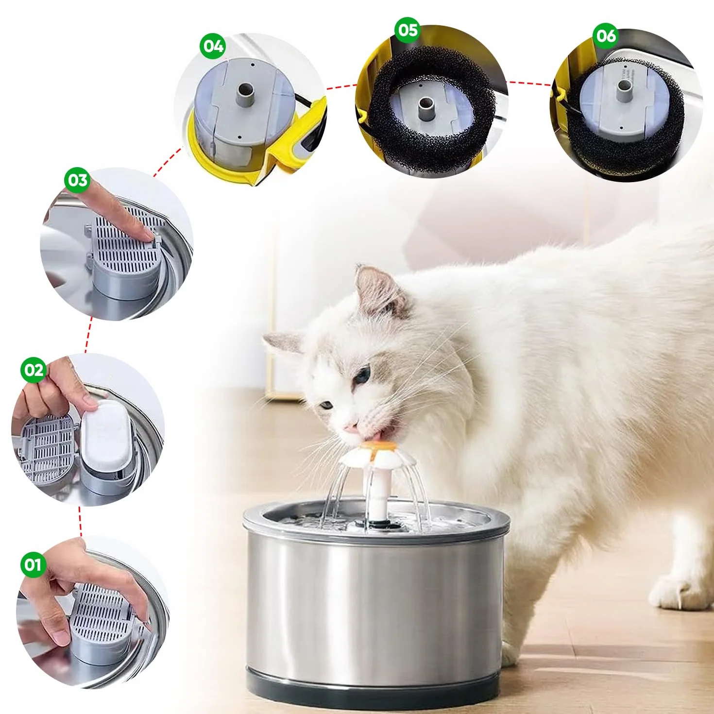 Filtre Fontaine Chat, Filtre à Charbon 10 Pièces et Éponge en Mousse 10 Pièces, Filtre de Remplacement pour Fontaine à Eau