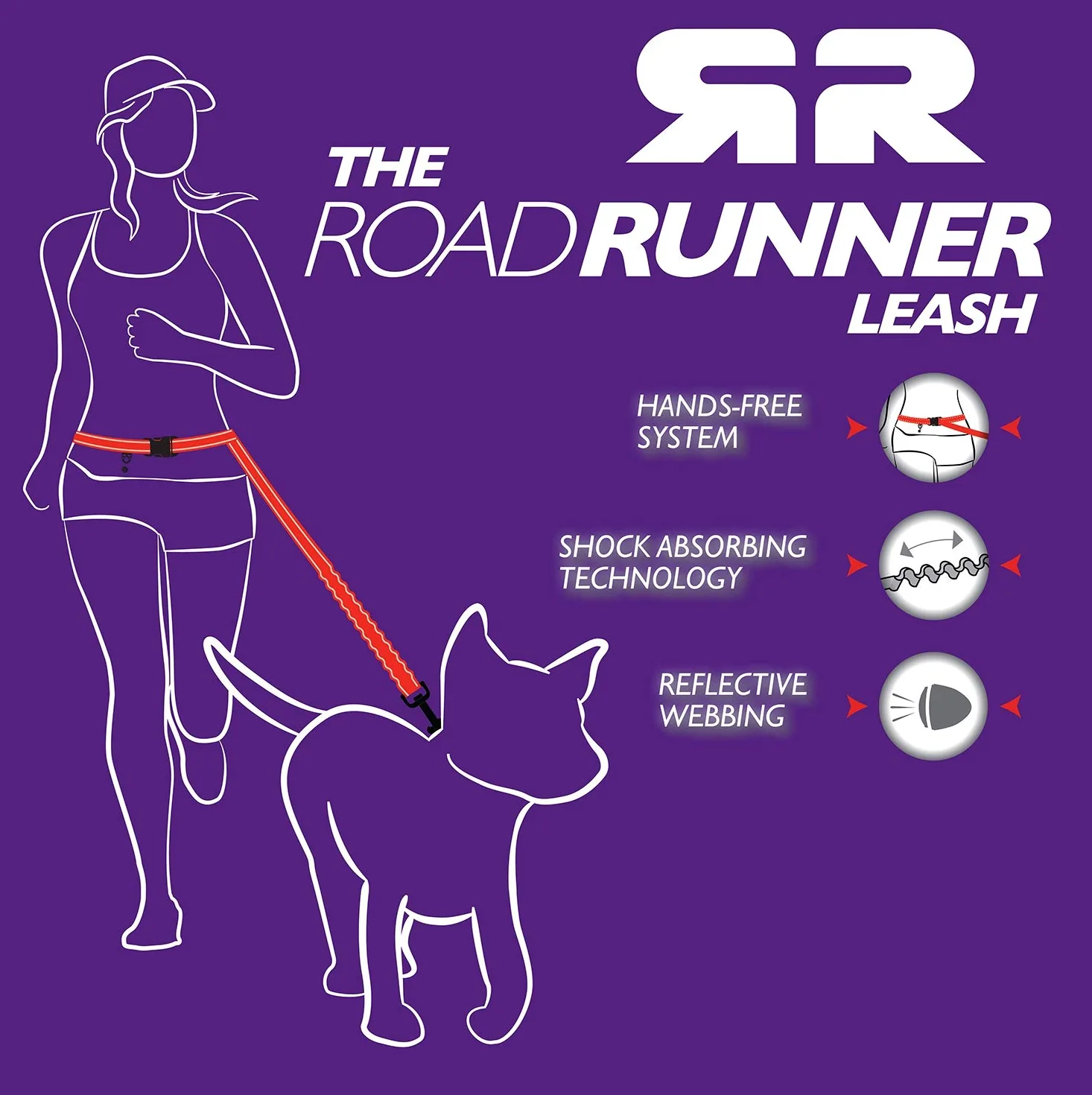 EzyDog Laisse Main Libre - Laisse Jogging pour Chien - Ceinture élastique - Road Runner Laisse pour Courir avec Son Chien - Anti Traction, Nylon, réfléchissante, réglable (25mm, Rouge)