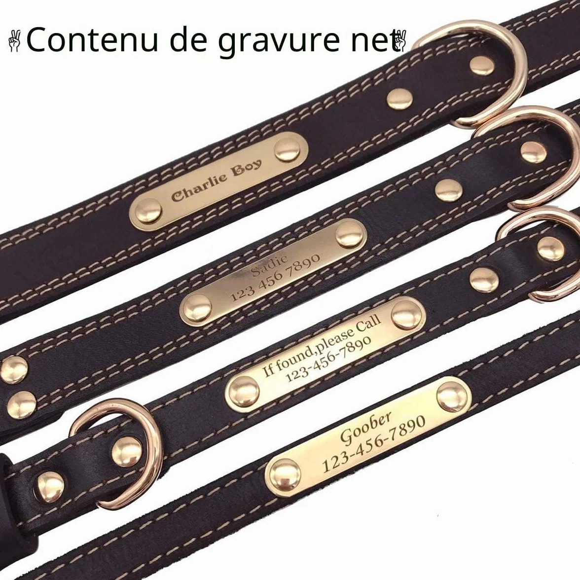 Collier personnalisé en Cuir véritable avec numéro de téléphone nom du Chien réglable durable pour chien Brun