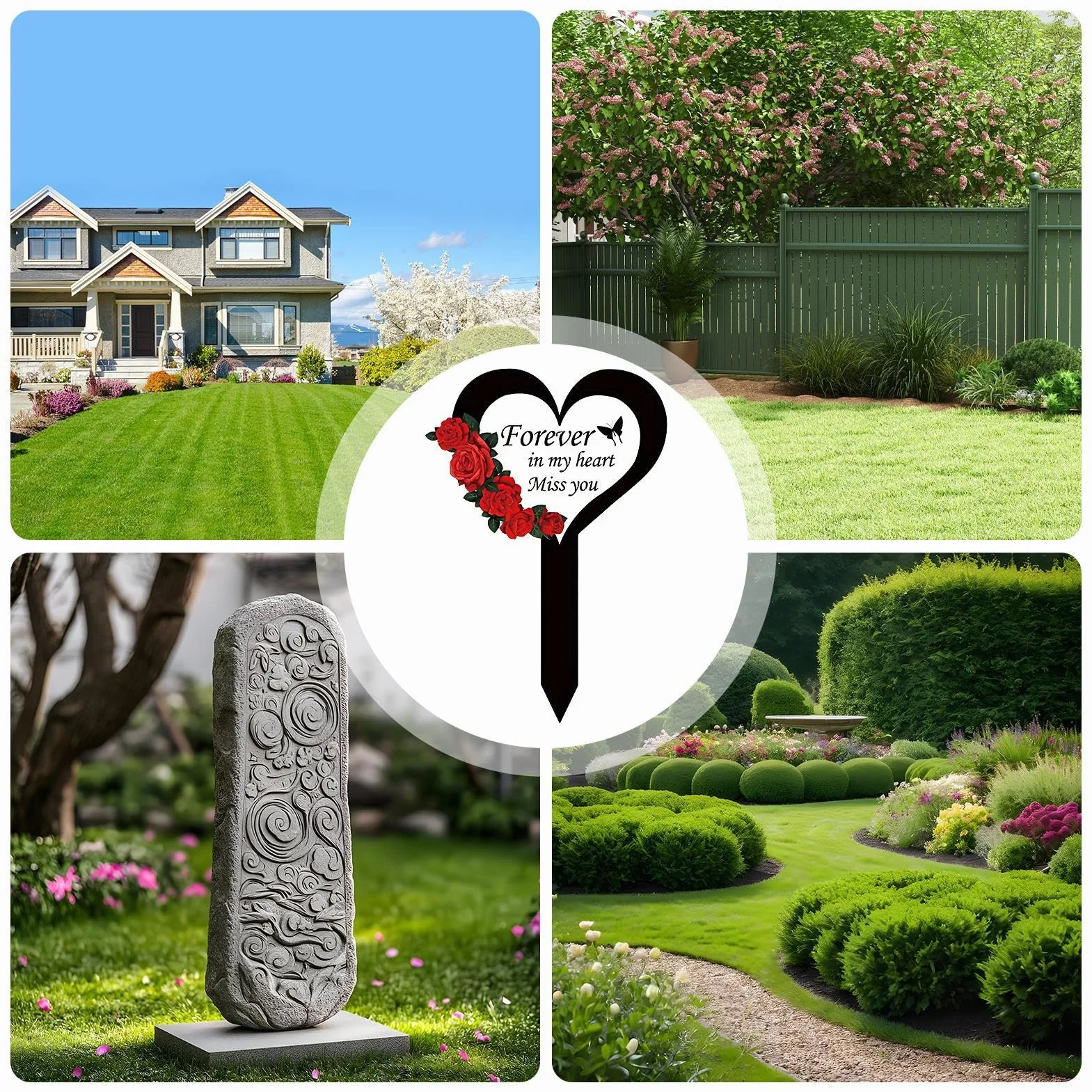 Piquet en Acrylique 2D pour pelouse de cimetière | Forme de cœur et de Croix | Marqueurs funéraires extérieur