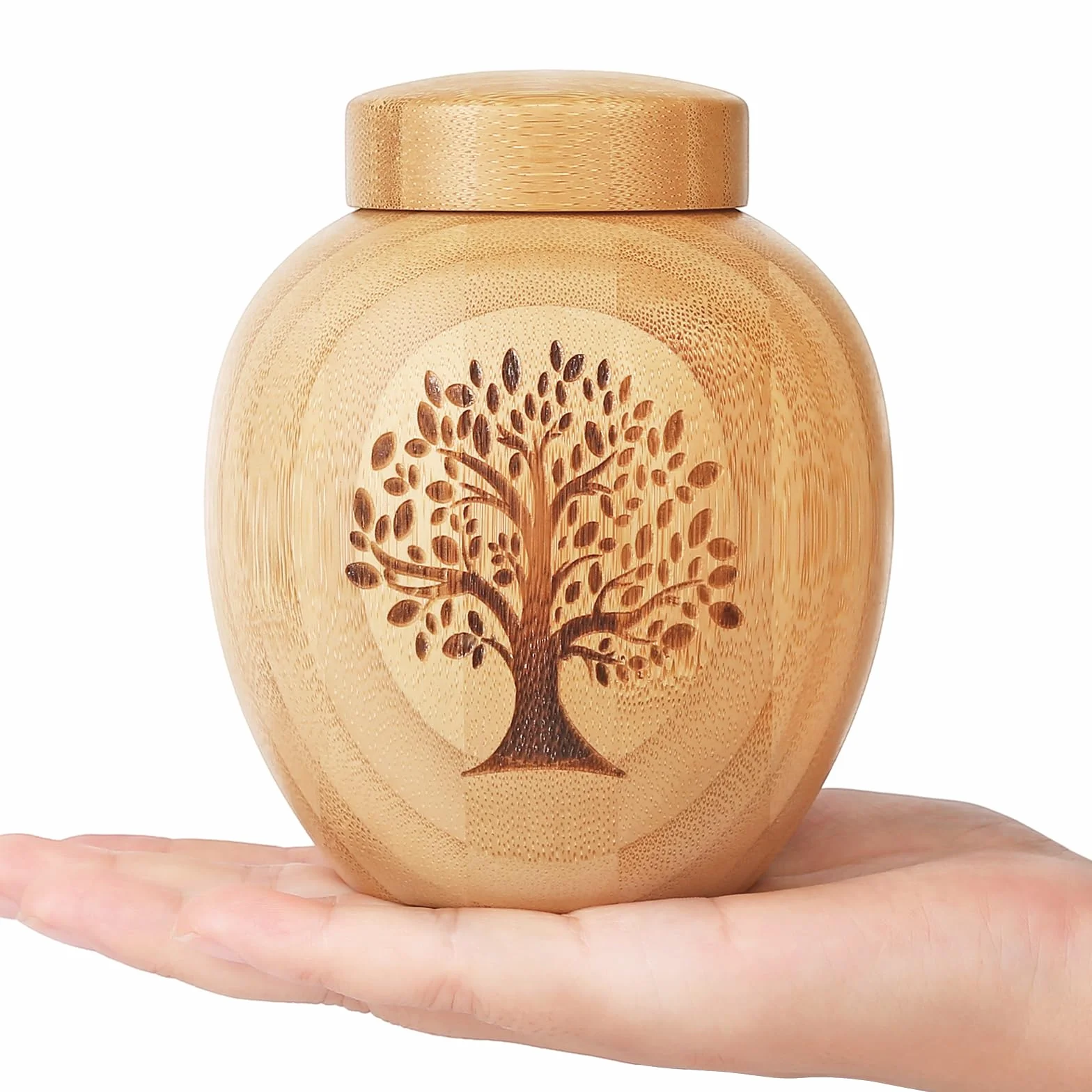 Urne pour Cendres humaines en Bambou, Souvenir avec Arbre de Vie, Crémation Memorial 48 Pouces Cubes