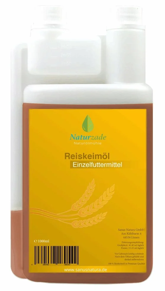 Huile de Germes de Riz Performance et Croissance Musculaire Complément Alimentaire Chevaux Chiens 1 Litre Flacon doseur