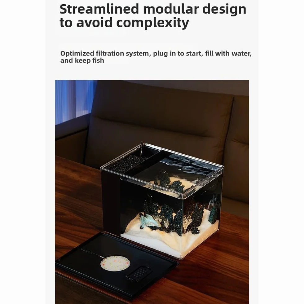 Aquarium auto-circulant avec pompe filtrante intégrée, kit avec lumière LED pour bureau