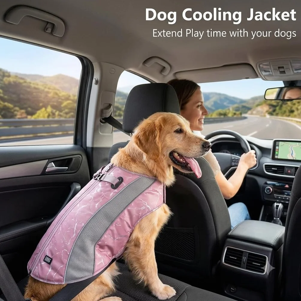 Gilet Rafraîchissant pour Chien Veste Rafraichissante avec Fermetures éclair Écran d'évaporation Respirant Extérieur Soleil Rose L