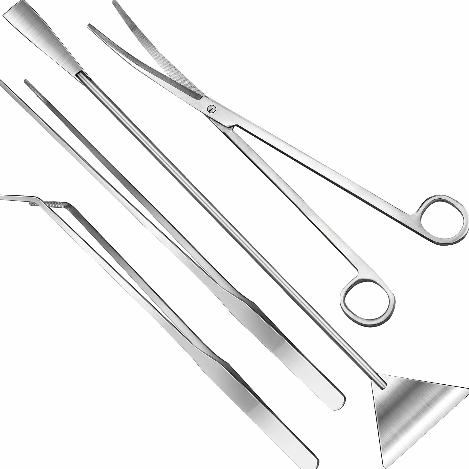 Ensemble d'outils d'aquarium 4 en 1 pinces longues ciseaux spatule kit de nettoyage et de démarrage pour plantes aquatiques argent