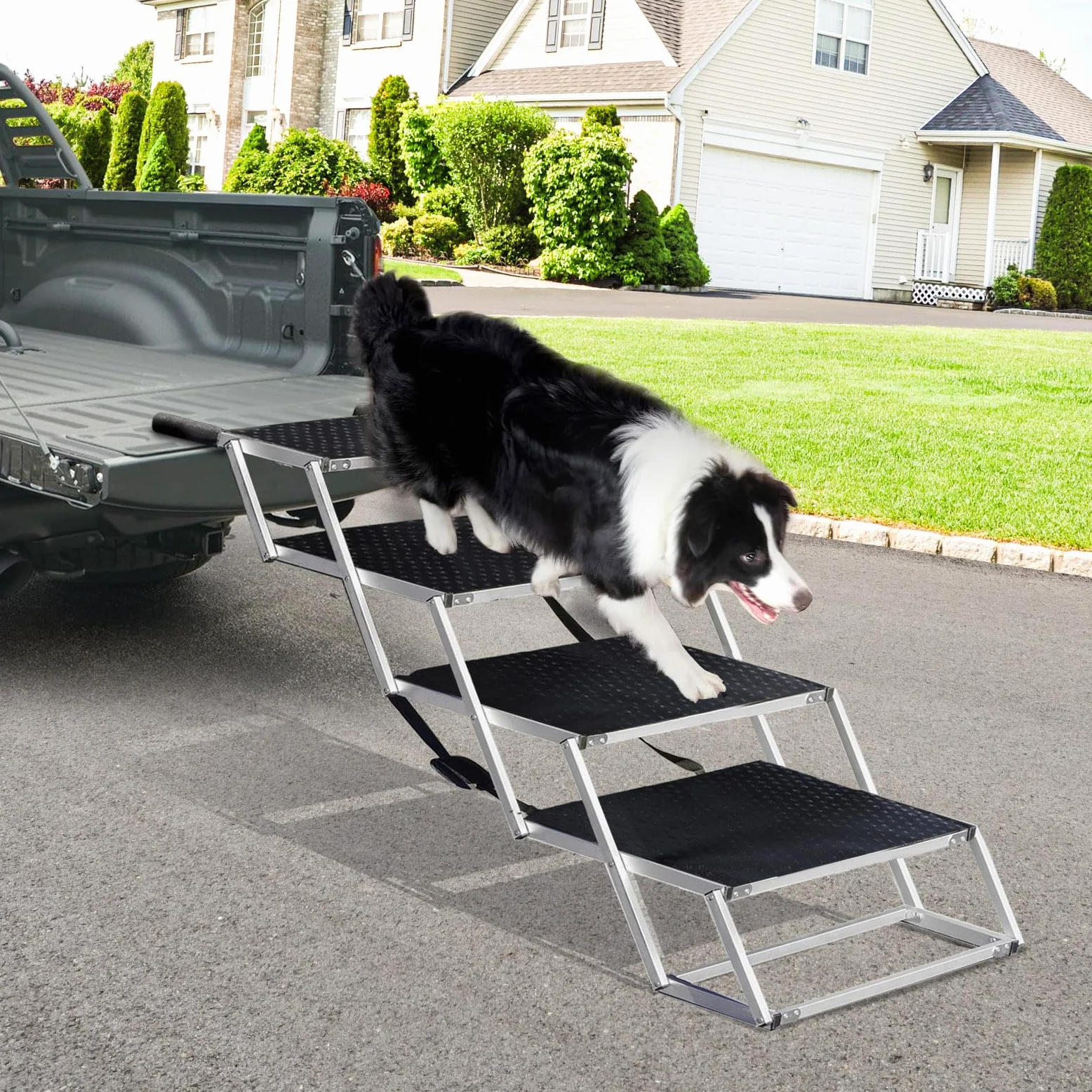 Extra Wide Foldable Dog Car Steps for Large Dogs, Portable Folding Pet Stair Ramp with Non-Slip Rug Surface，Lightweight Dog Ramps for Cars and SUV,Truck, Dog Car Stairs for Large Dogs Up to 115kg