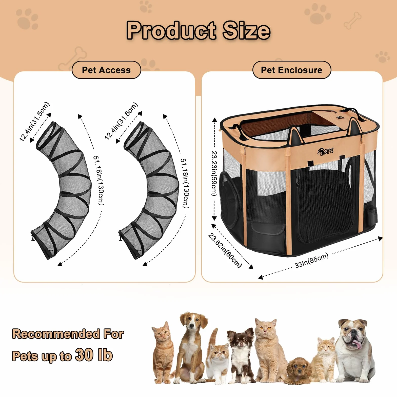 Ownpets Enclos pour chat extérieur Parc portable pliable Cage de transport pour animal domestique