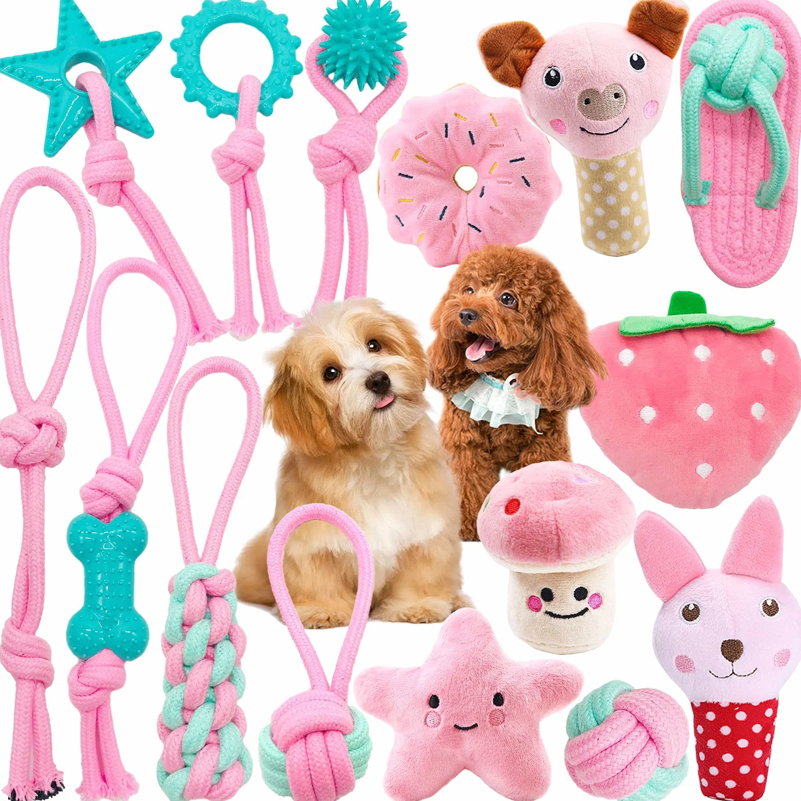 Jouets pour Chien durables Corde à Mâcher Indestructible Coton Naturel Non Toxique pour Petit et Moyen Chien (Rose)