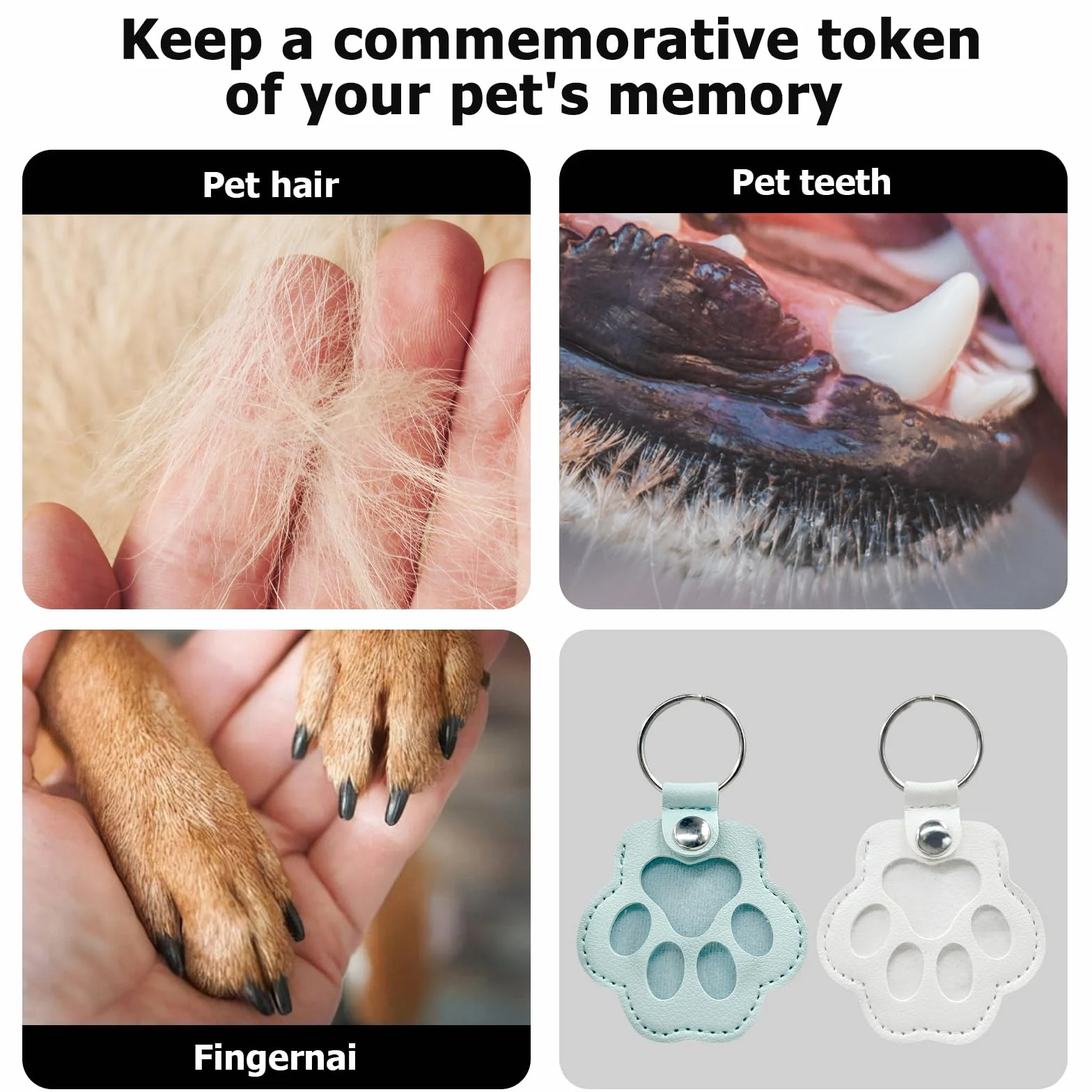 Porte-clés commémoratif en cuir patte de chien et chat, boîte à souvenirs personnalisée pour poils d'animaux