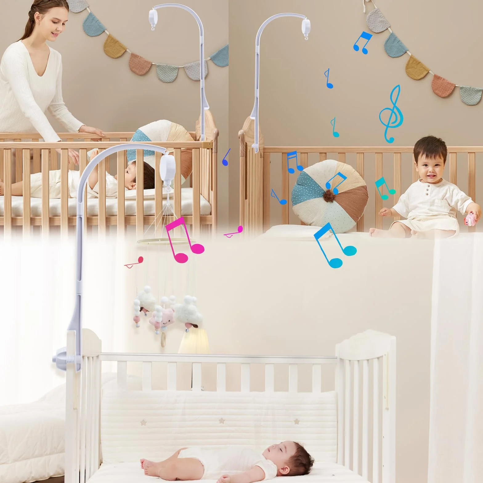 Support Mobile Bebe, Bras Mobile Bebe, Potence de Bras pour Berceau, Réglable, Jouet Nouveau-né 0-12 Mois
