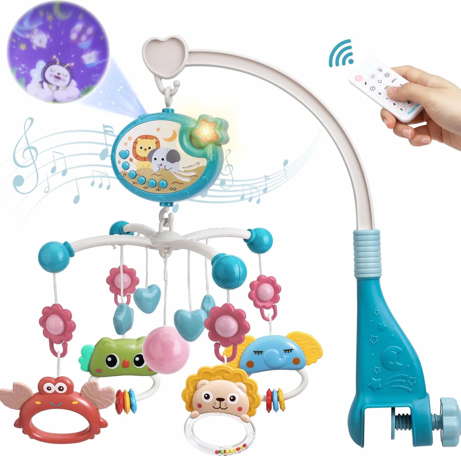 Mini Tudou Bébé Mobile de Berceau Musical avec Projection d'Étoiles et Télécommande, Jouet pour Nouveau-né