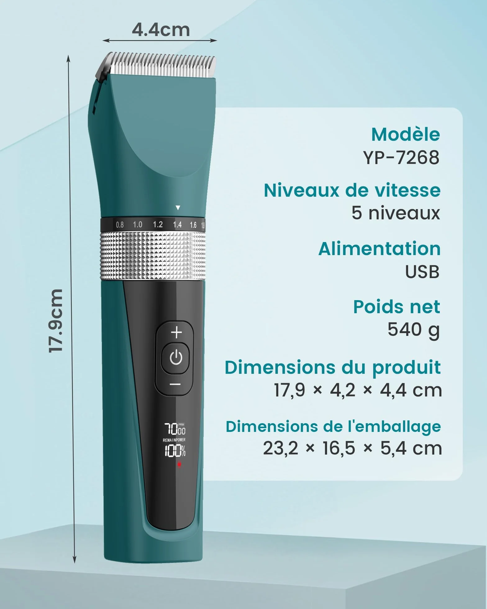 Oneisall Tondeuse pour Chat Silencieuse, Professionnelle à Poils Longs, Rasoir 5 Vitesses avec Écran LCD, IPX6, Vert