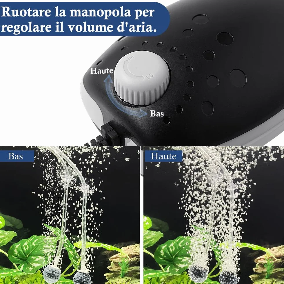 Pompe à Air pour Aquarium 300L/H Bulleur Silencieux Réglable 1–450L