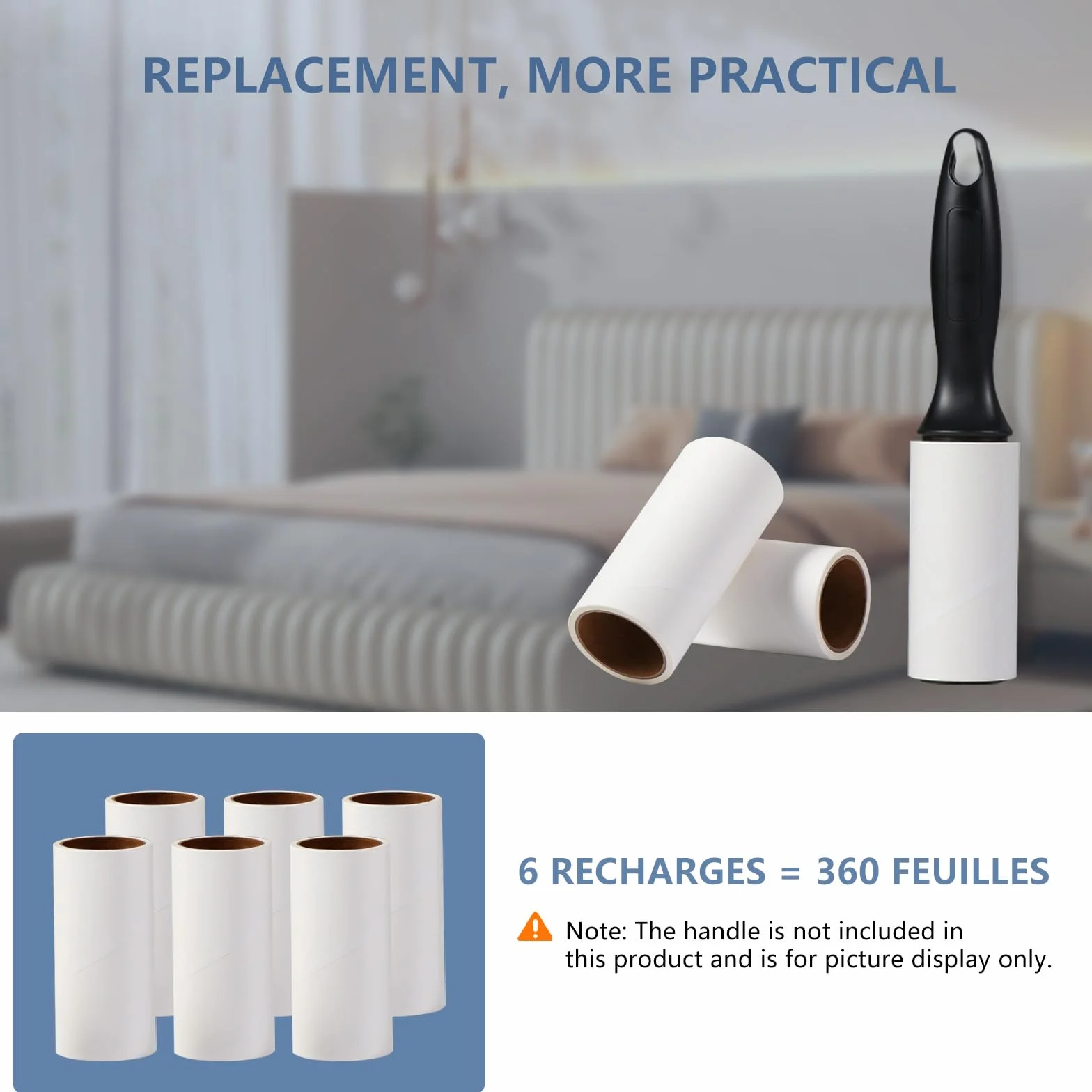 Vinabo Rouleau Adhésif Vêtement Recharges 6 Rouleaux 360 Feuilles Anti Poils Animaux