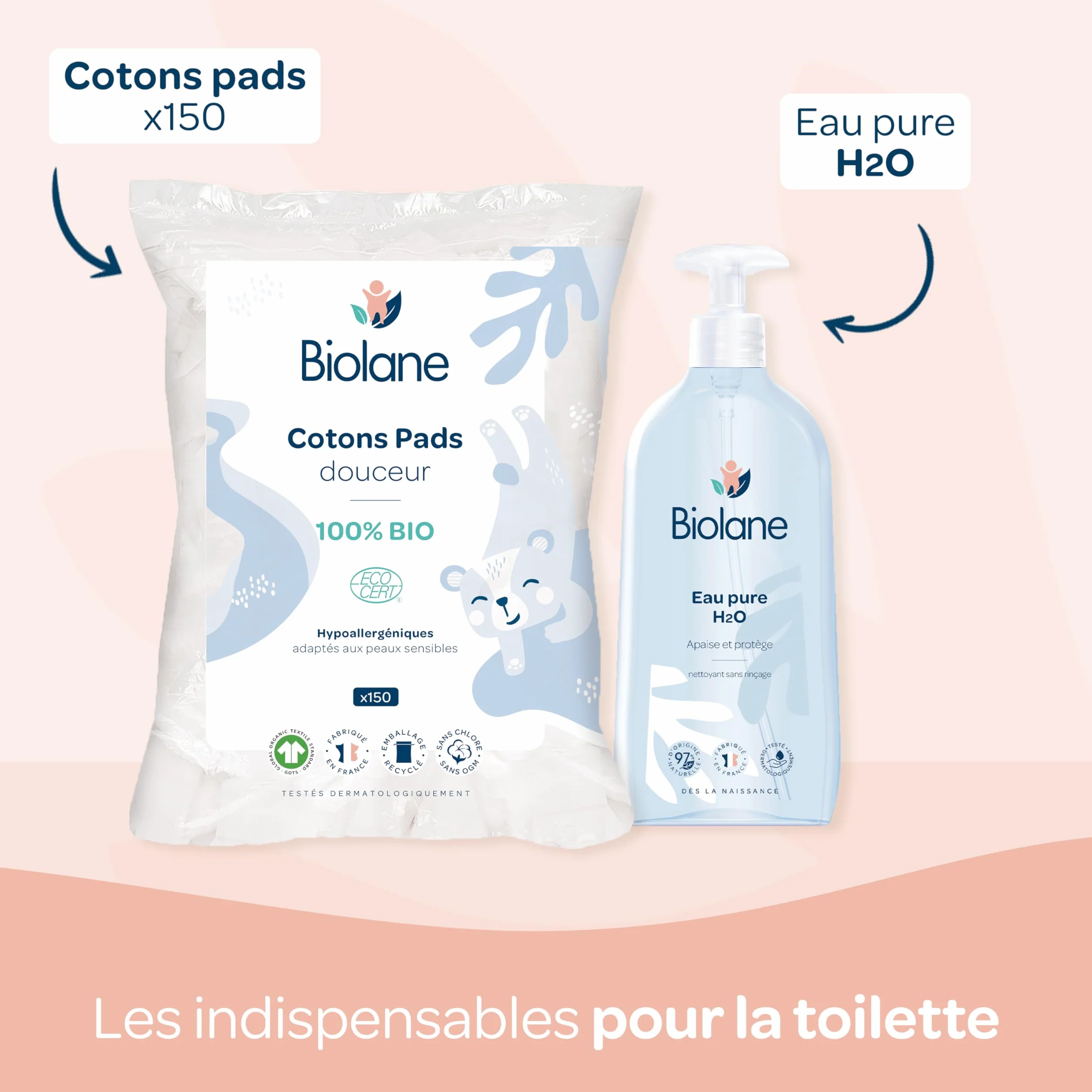 BIOLANE Kit Naissance Premiers jours 216 Lingettes Eau pure Gel Lavant Liniment Crème change Coffret Bébé Peaux Sensibles