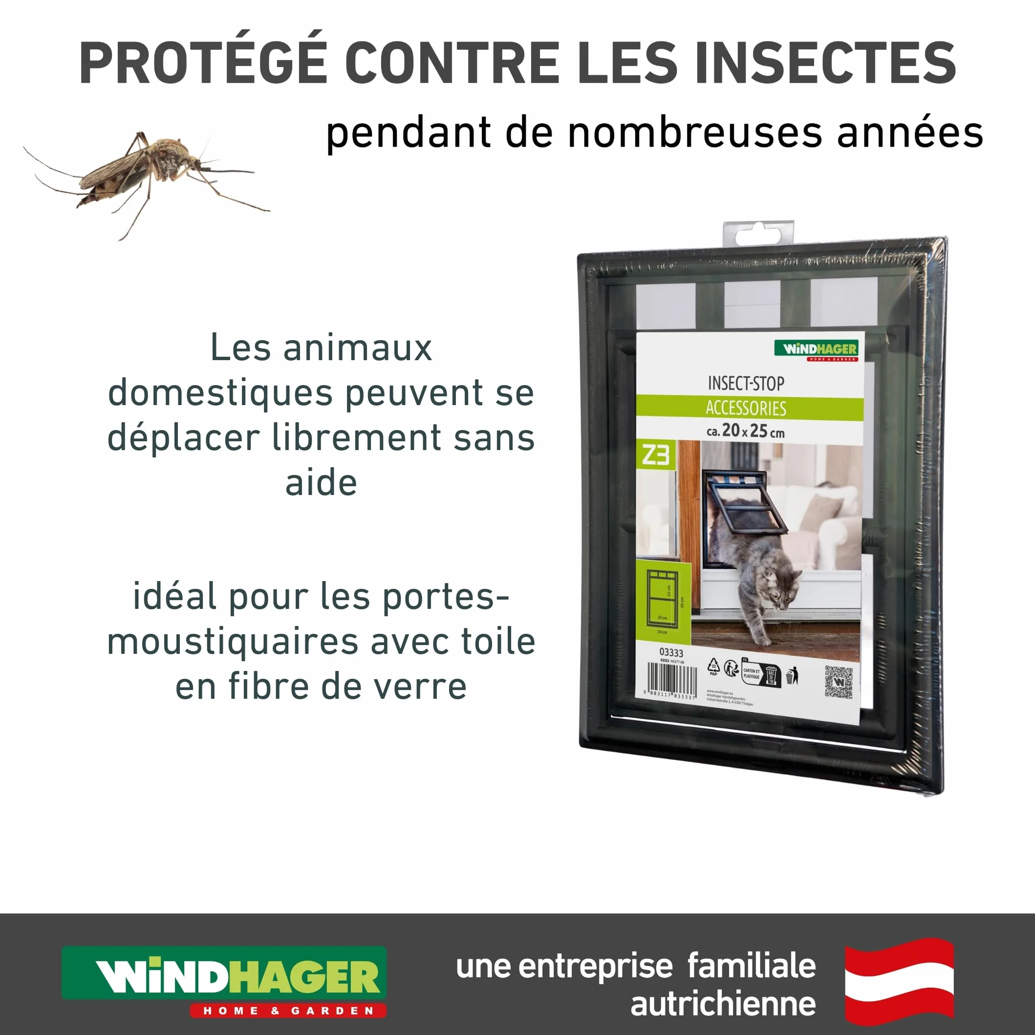 Windhager Chatière Protection Insectes Porte Chat Rabat Animaux 20 x 25 cm Noir