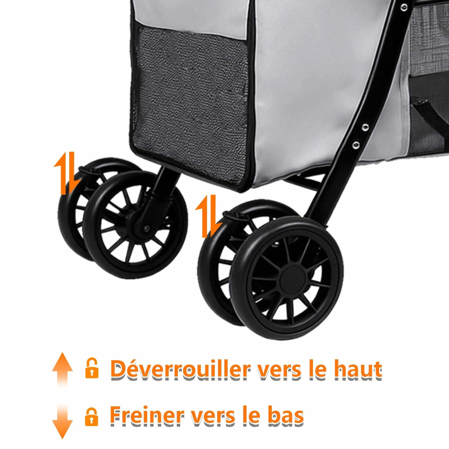 OHMG Poussette pliable animaux chien chat 2 en 1,chariot pour chien,nacelle amovible bandoulières 4 roues avec frein tissu 600D Oxford,Charge 20 kg