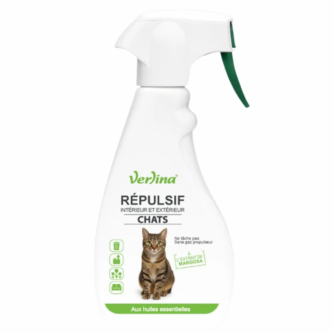 Répulsif Chats Intérieur Extérieur 500 ML Spray Naturel Huiles Essentielles Margosa Géraniol Protection 10 m²
