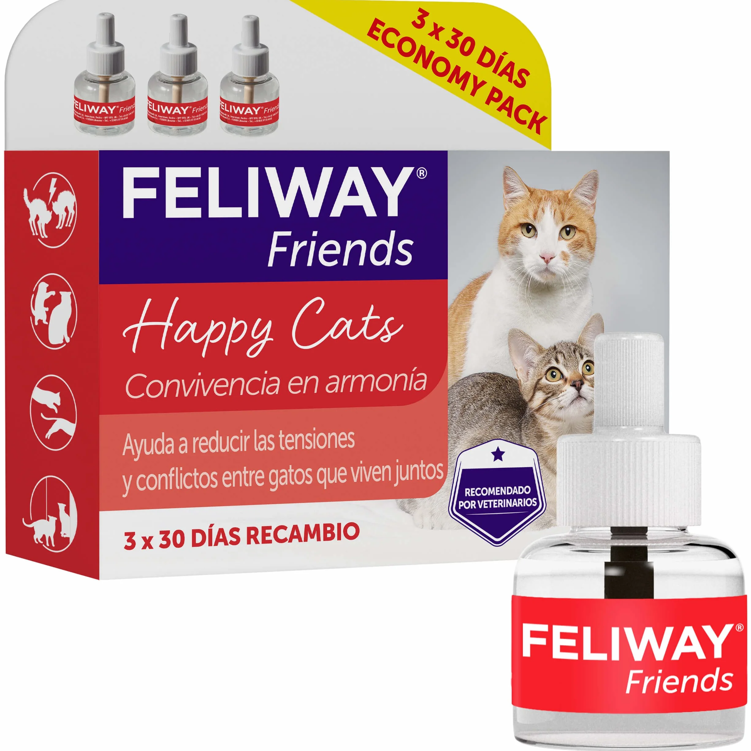 FELIWAY Friends Pack 3 Recharges Réduit Conflits Tensions Bagarres Chats Scientifiquement Prouvé 3x30 Jours
