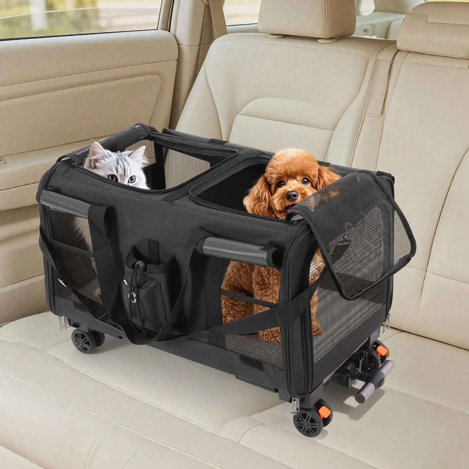 Sac de transport pour chat avec roulettes pliable 17,5 kg noir