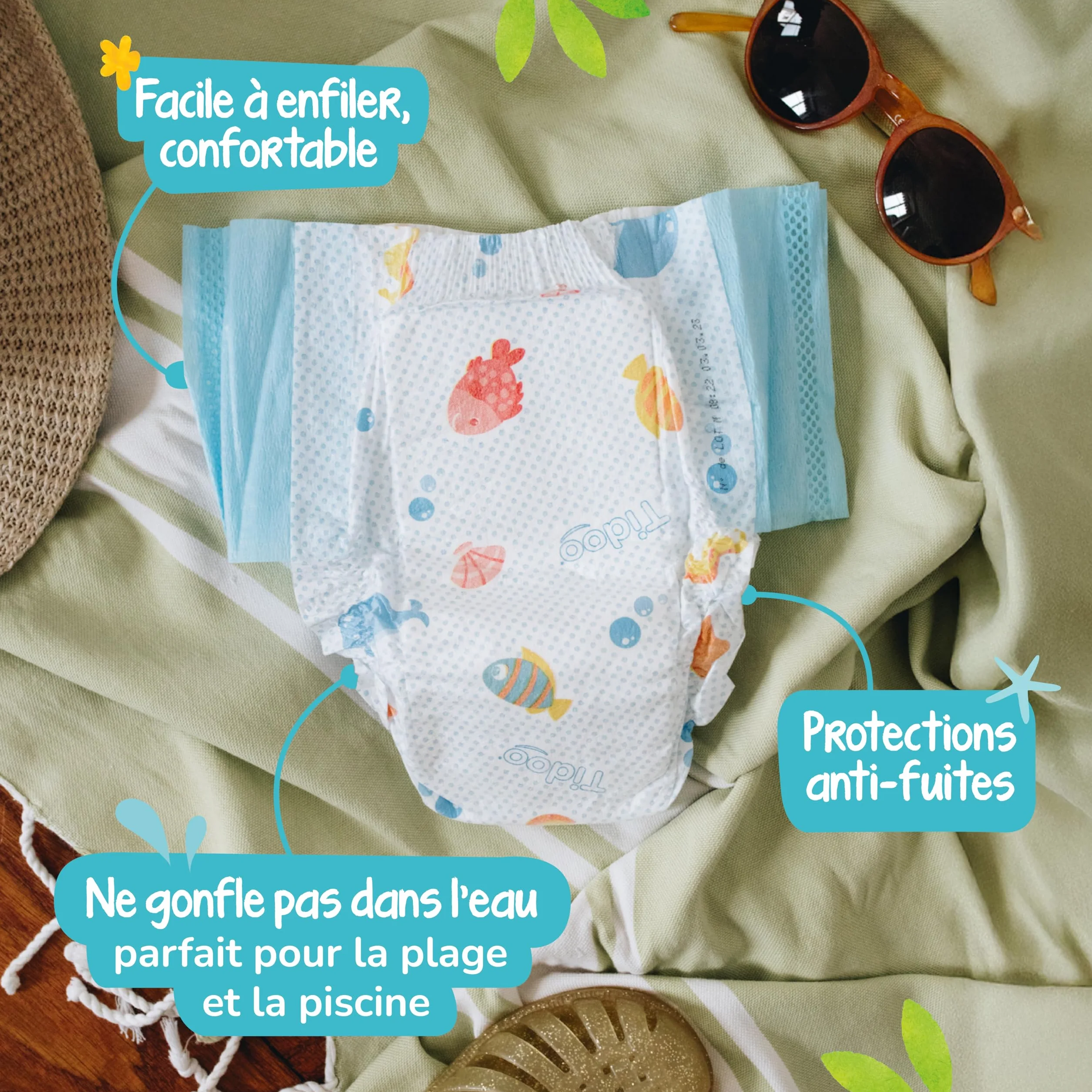 TIDOO Couches de bain T3 (4-9kg) x12 Anti-Fuites Fabriquée en France