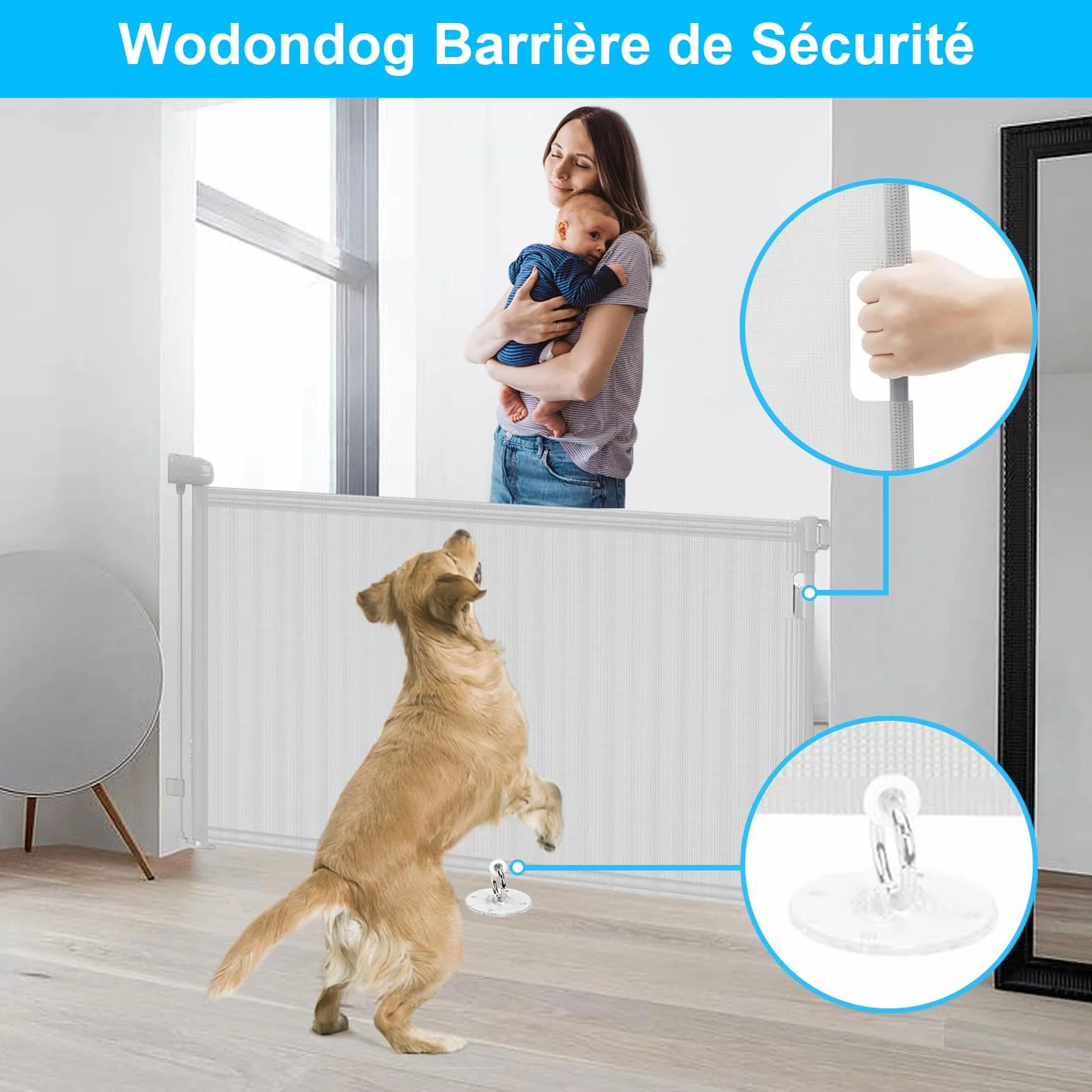 Barrière de Sécurité Rétractable pour Bébé et Animaux, 0-150cm, Escaliers, Couloirs, Portes