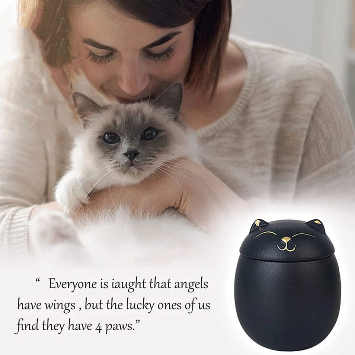 Urne pour Cendres de Chat, Urne Commémorative Forme de Chat, Urne Funéraire Décorative Artisanale, Noir, 500ML