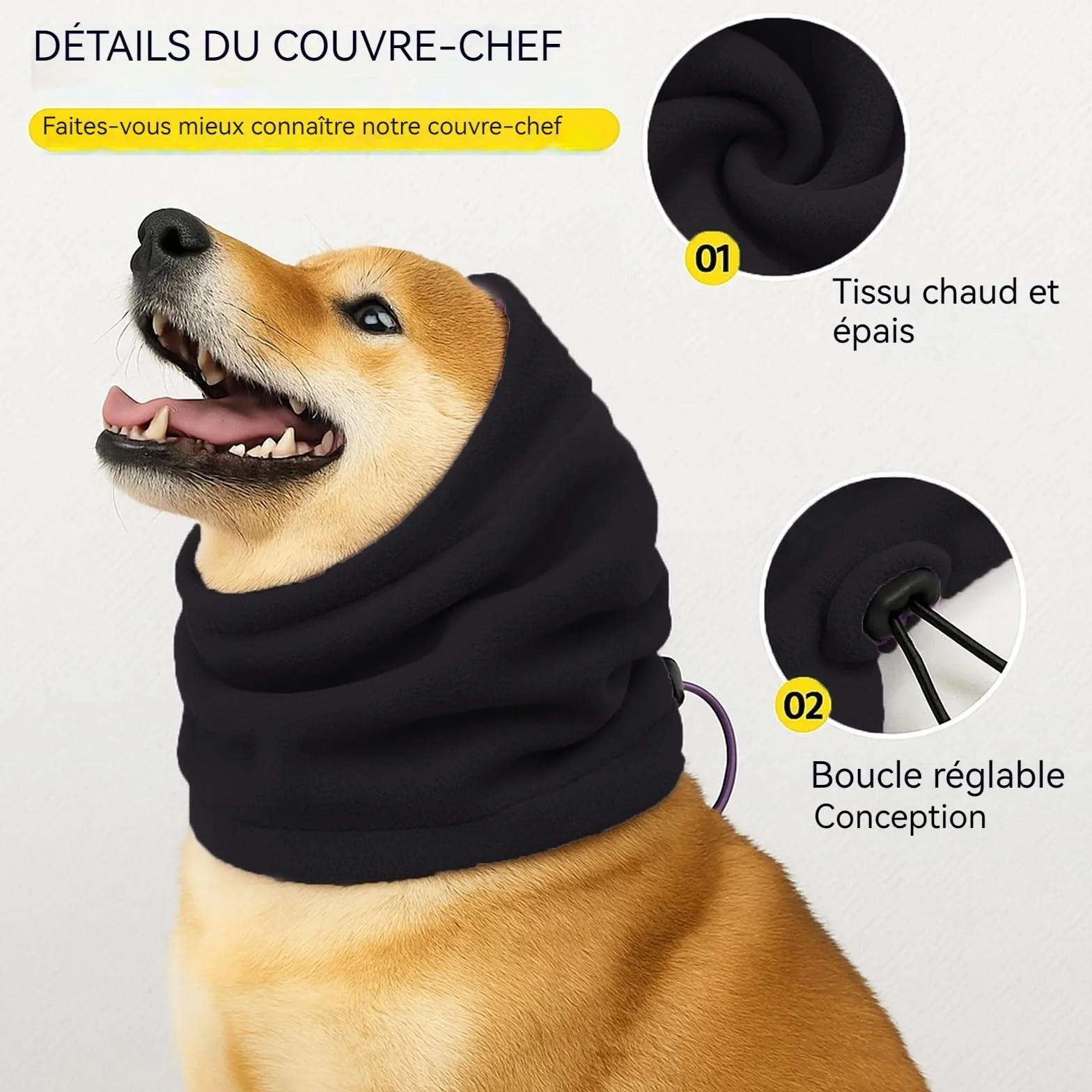 Protège-Oreilles Colenumone Dog Snood - Capuche apaisante et Cache-Cou/Oreille avec Pince réglable, pour Le soulagement de l'anxiété, Les Soins et Le Froid, (Noir,M)