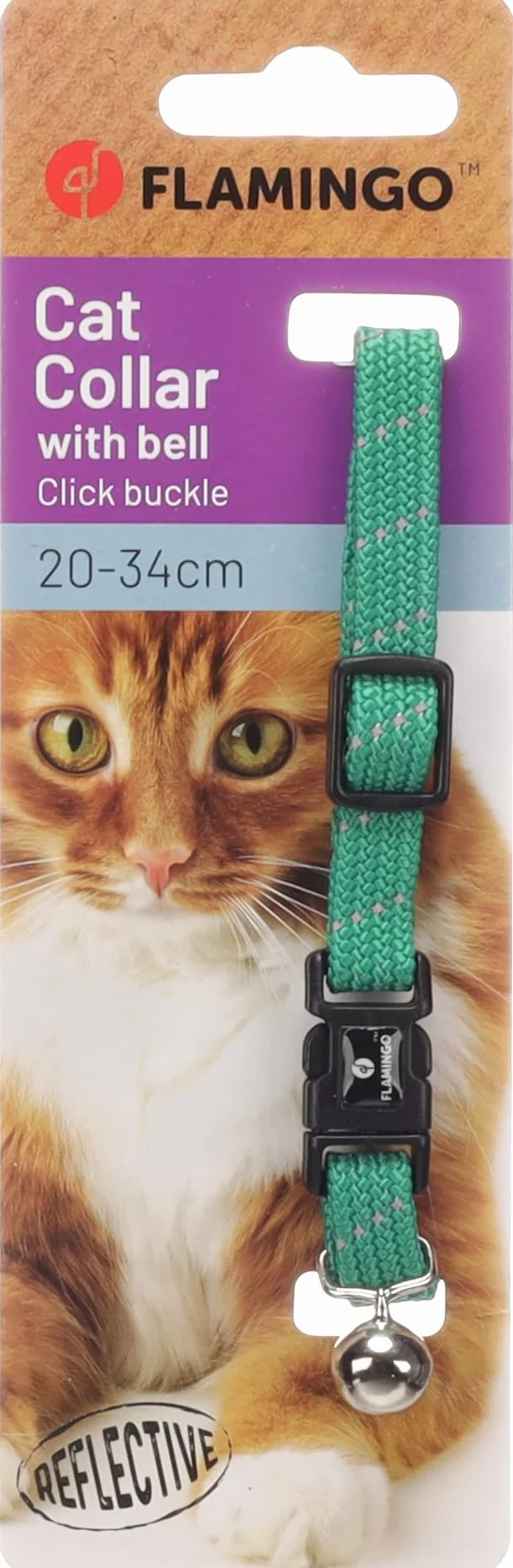 Collier Chat Elza Vert 20-34 cm Nylon élastique réfléchissant avec Clochette