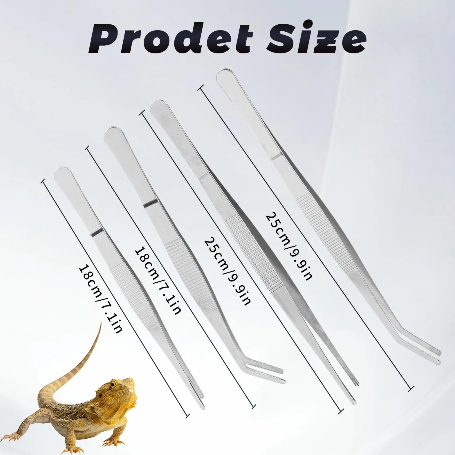 Nourriture Pince pour Reptile, 4 pièces en Acier Inoxydable Pince à Nourriture Courbée/Droite Accessoire Alimentation
