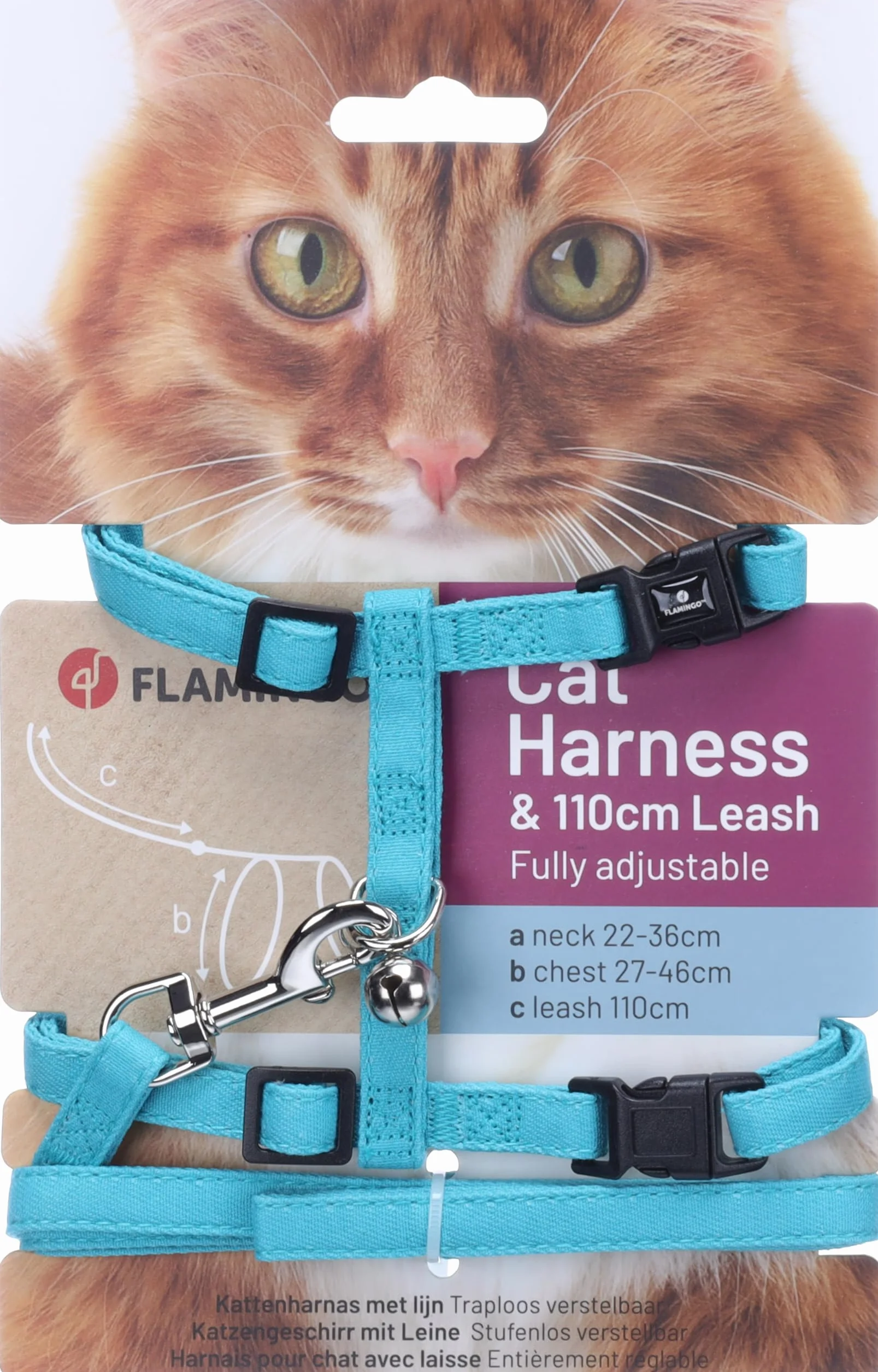 Flamingo Harnais avec Laisse pour Chat Lomi Bleu Clair Taille A 22-36cm B 27-46cm C 110cm x 10 x 2mm Réglable pour Maine Coon Bengal Siamois Ragdoll