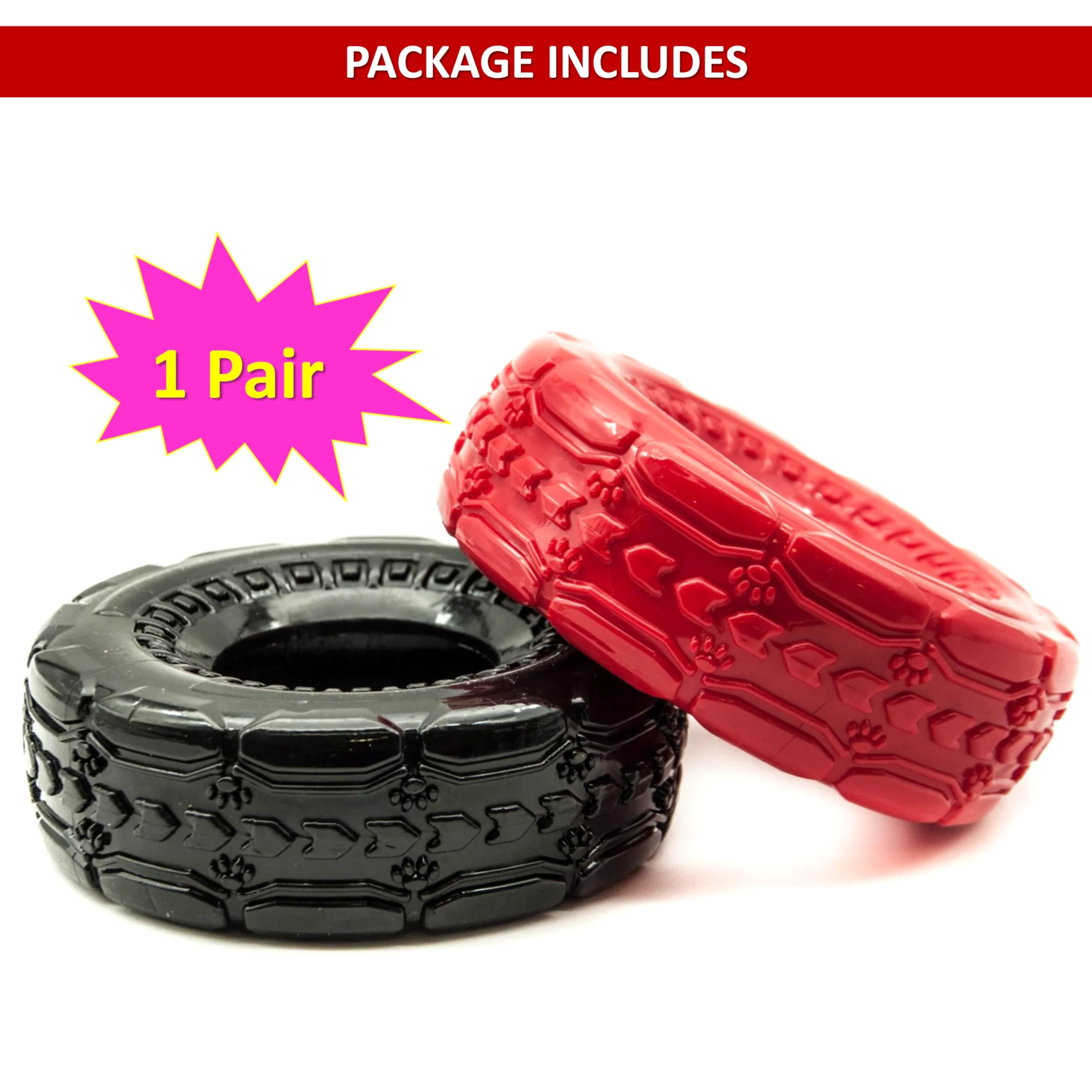 Lot de 2 jouets à mâcher en caoutchouc pour chien de 12,7 cm | TPR Tough Dog Toys Large Medium | Roue de pneu | Jouets interactifs pour chien pour l'ennui | Jouets flottants pour chien | Jouets de
