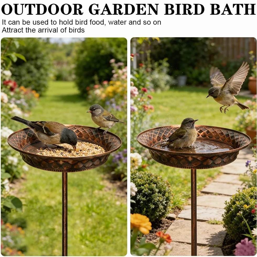 Abreuvoir Oiseaux Exterieur sur Pied 70 cm Fontaine Oiseau Antique Résistant à l'hiver Bronze