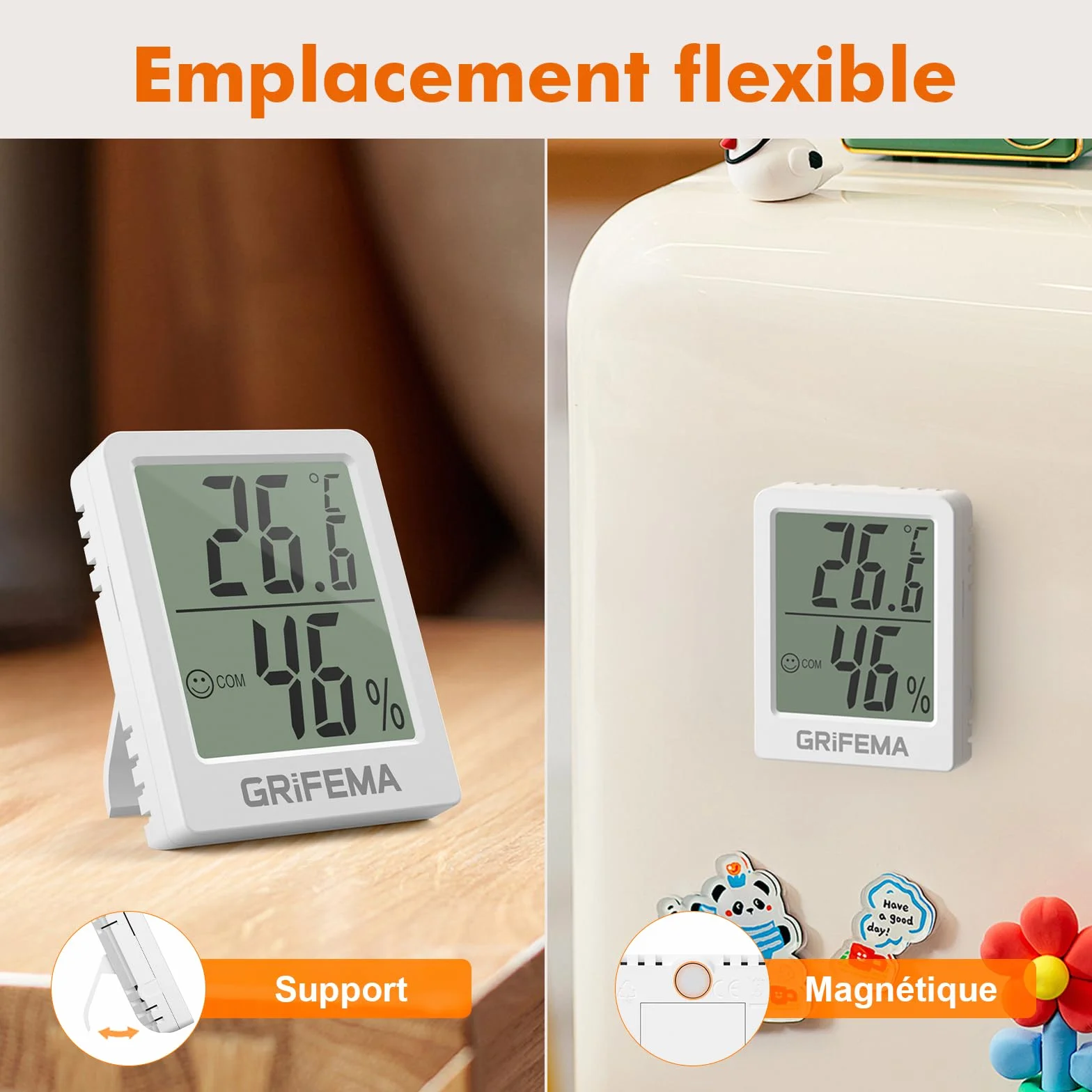 GRIFEMA GA2902 Mini Hygromètre Numérique Thermomètre Intérieur de l'hygromètre, Petit Testeur d'humidité Numérique, Convient Pour Serres, Pépinières, Caves, Thermomètre pour reptile, Blanc