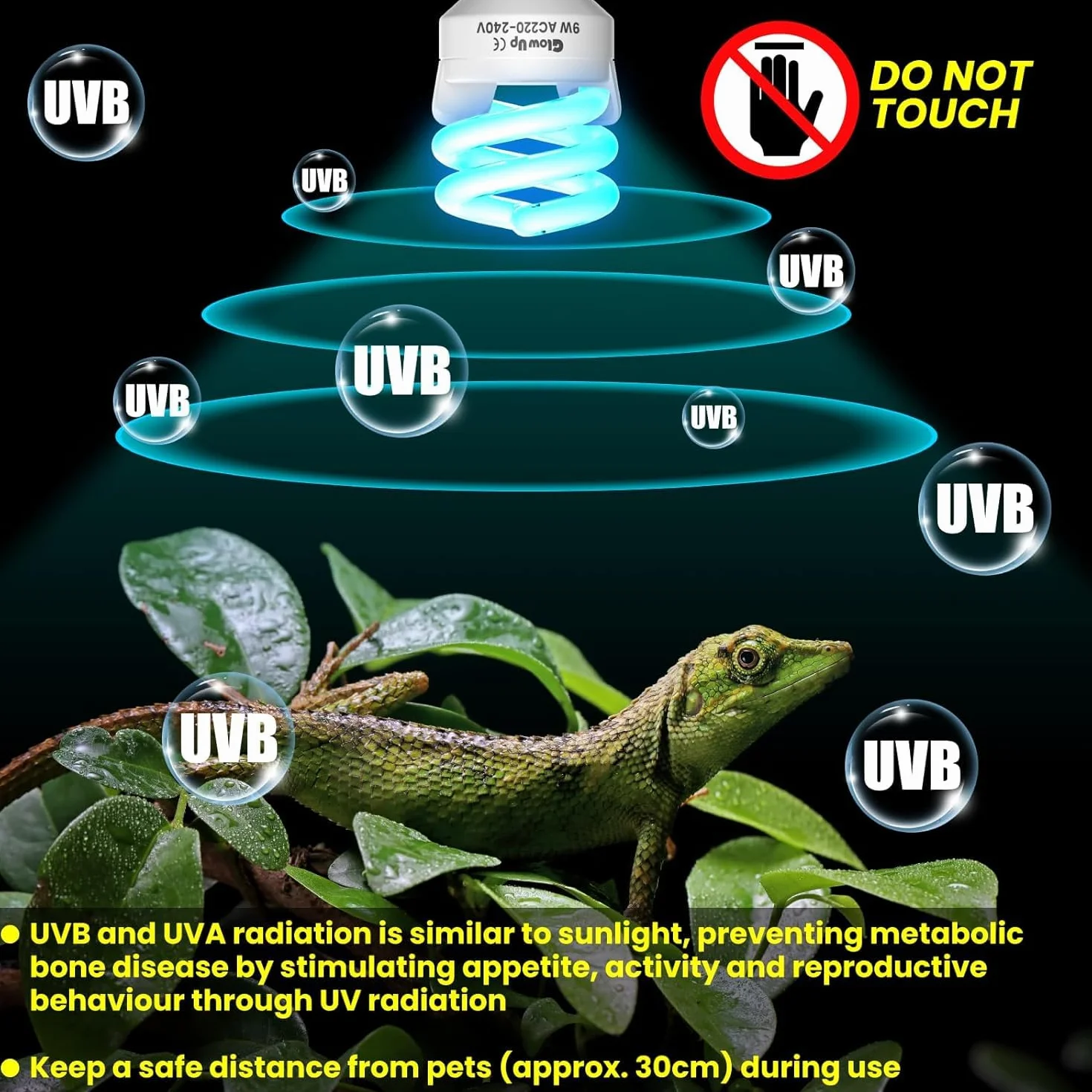 GlowUp 9W Ampoule UVB 10.0 E27 Lampe Terrarium AC 220-240V UVA UVB